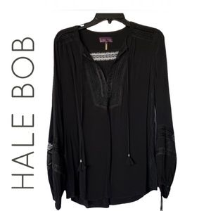 Hale Bob Black Long Sleeve Tunic Top Size Small